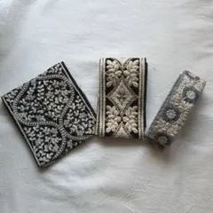 【特別価格】インド刺繍リボン 約50cm×3本 ブラック×ブルー