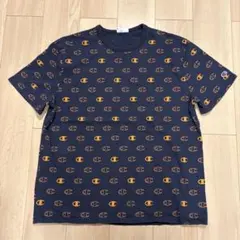 00s 90s Champion 総柄 ロゴ Tシャツ ネイビー XLのサムネイル