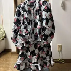 白黒　薔薇花柄とハート柄　浴衣ドレス　140cm 女の子