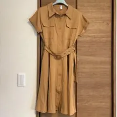 H.L.L. シャツワンピース　ワンピース ベルト付き 茶色 ブラウン 半袖　M