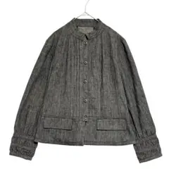 ハブアナイストリップ　スタンドカラー スモッキングギャザージャケット　グレー　M