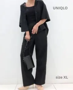 新品　ユニクロリネン ブレンドタックワイドパンツ XL 黒