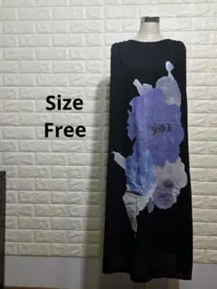 黒紫花柄ノースリーブロングワンピースSize　Freeのサムネイル