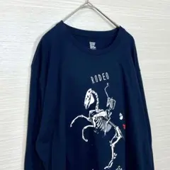 新品未使用 グラニフ ロンT 骸骨ロデオ ホースライディング L ネイビーのサムネイル