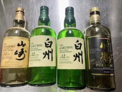 空瓶　山崎12年 白州12年 竹鶴 ピュアモルト ウイスキー 4本セットのサムネイル