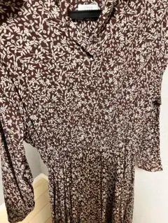 LOWRYSFARM 花柄ブラウン長袖シャツワンピース