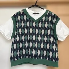 アーガイル柄 ニットベスト グリーン Lのサムネイル