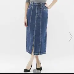 GU デニムスリットナローロングスカート M インディゴ 美品のサムネイル