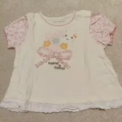 【100】ウサギと花の刺繍 Tシャツ