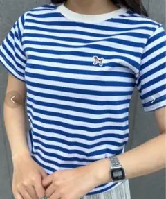 美品　Birthdayroom ビーグル犬刺繍ボーダーTシャツ