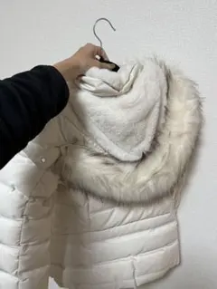 ZARA SHEINホワイト フード付きダウンジャケット