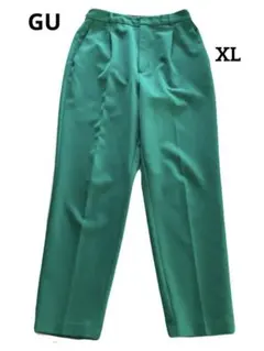 【GU】グリーン プリーツ スラックス センタープレス XL キレイめ