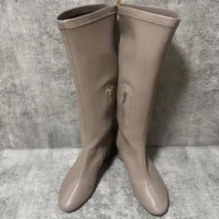 【ジュテ】ロングブーツ　ベージュ　サイドジップ　レザー　合皮　きれいめコーデのサムネイル