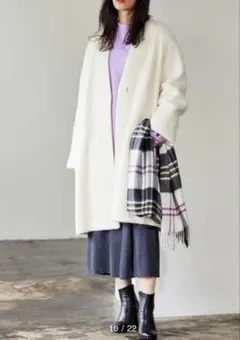 アダムエロペ　ドラマ着用モヘヤシャギーノーカラーコートロング　アイボリー