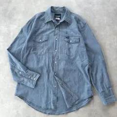名品図鑑】桃太郎ジーンズ デニムシャツ 42 ビンテージ加工 メタル