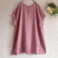 新品　袖口ギャザー2WAYチュニック　サマンサモスモス　チェック柄レッドのサムネイル