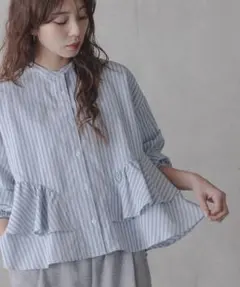 【未使用】Sonny Label WEB限定バンドカラーフリルストライプシャツのサムネイル
