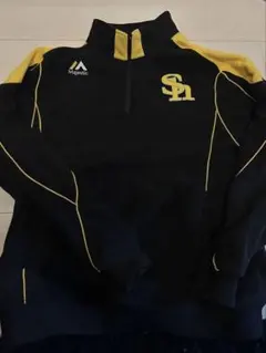 ソフトバンクホークス Majesticフリース ジャケット ハーフジップ 黒 L