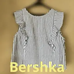 Bershka ベルシュカ　ノースリーブ　フリル　ストライプブラウスM
