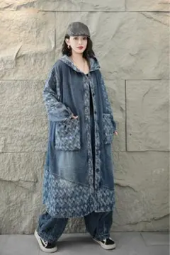 デニム セットアップ フード付き ロングジャケット パンツ
