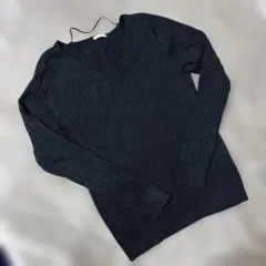 GU リブ編み ブラック Vネック 長袖ニット Ｍ