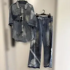 M.U.L.デニムセットアップ ブリーチ加工 ダメージ加工