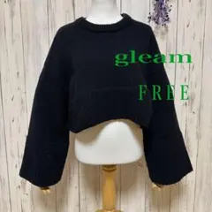 【gleam】ショート丈ボリューム袖ニット 黒 クロップド ゆるだぼ 大人可愛いのサムネイル