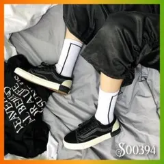 レディースソックス 白 黒ライン 韓国 シンプル おしゃれ 靴下 モード