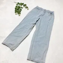 ワイドデニムパンツ　ライトブルー　生地薄め　Ｍ　ポケット4つ　ゆったり