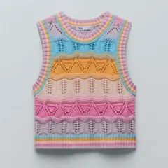ZARA☆トップス　カラフルレース編みニットベスト　レディースタンクトップ
