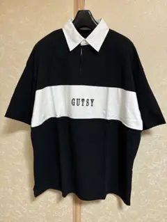 ☆超美品☆涼感綿100%刺繍ロゴ配色オーバーサイズポロTシャツ黒Lのサムネイル