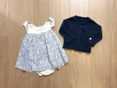 プチバトー ワンピースロンパースとカーディガンの ２点セット　67