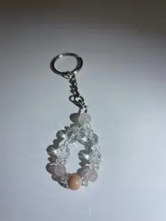 天然石キーホルダー　水晶、ローズクォーツ、ピンクオパール