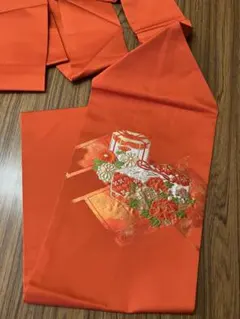 ★アンティーク 名古屋帯 きれいなオレンジ色 美品
