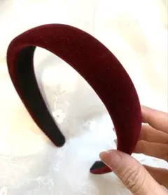 ベルベットカチューシャ ベロア 無地 シンプル ヘアアクセサリー ボルドー 赤③