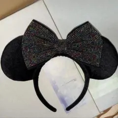 Disneyミニーストーン黒リボンカチューシャ