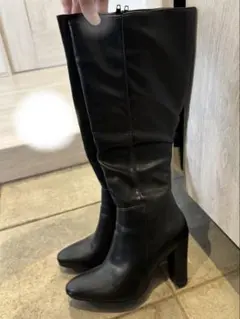 黒ロングブーツ 高ヒール 合成皮革