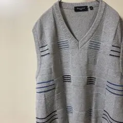 ⑨BE LLEYS グレー ニットベスト Lサイズ　ゴルフ　ヴィンテージ古着
