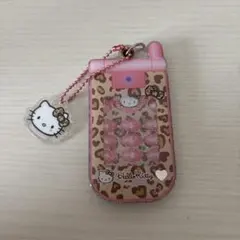 ハローキティ ヒョウ柄携帯電話型キーホルダー