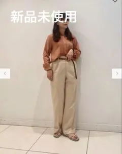 UNIQLO リネンブレンドタックワイドパンツ XXL ベージュ