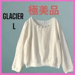 極美品　[GLACIER] 長袖　ビジュー　ブラウス　トップス　ボートネック