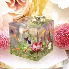 No687 ぷっくりハートオルゴナイト 鳥居と金魚☆シトリン＆クリスタル