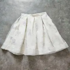 エブリン タグ付き　花柄 チュール フレアスカート ミニ丈 ホワイト 1558Hのサムネイル