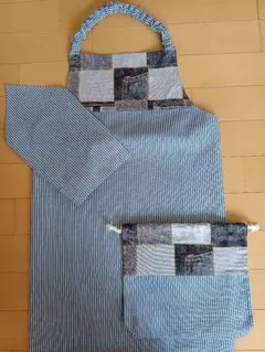 ☆140前後エプロン3点セット ストライプ柄