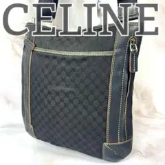 CELINE ショルダーバッグ レザー ナイロン マカダム柄 肩掛け ブラック