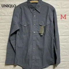 7d180 ユニクロ ウォッシュ チェック 長袖 シャツ M