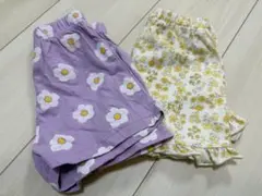 西松屋　ショートパンツ2枚セット　花柄　小花柄　サイズ100 女の子　紫　黄色