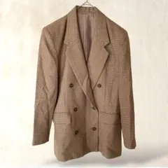 メイクレット　テーラードジャケット　M　ブラウン系　チェック柄　ダブルボタン　毛