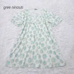 グリーンヒノキ/花柄ワンピース/総柄/レース切替/ホワイト/XL/ゆったり