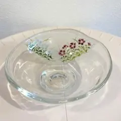 撫子　ガラスボウル　平茶碗　江戸ガラス×清水焼の絵付　茶道具　ハンドメイドガラス